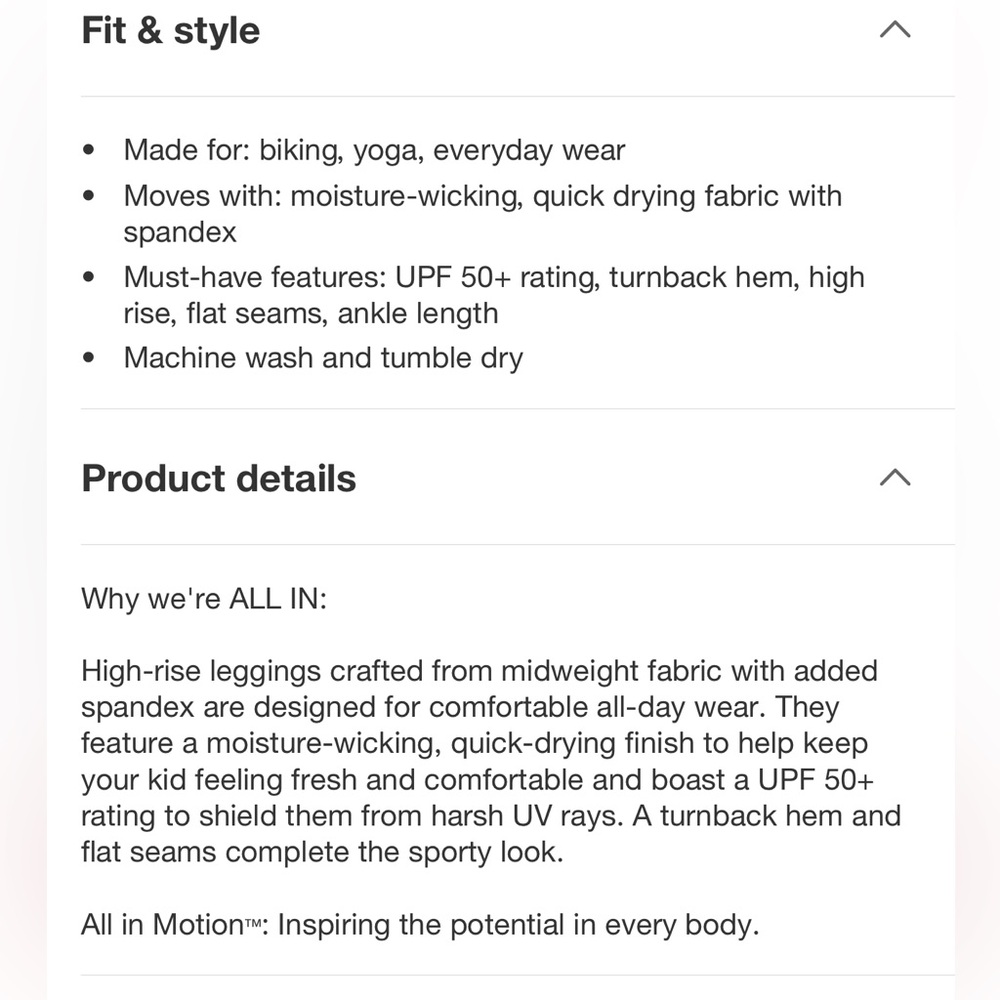 All in Motion Kids Leggings - Blue Floral - Picture 3 of 3